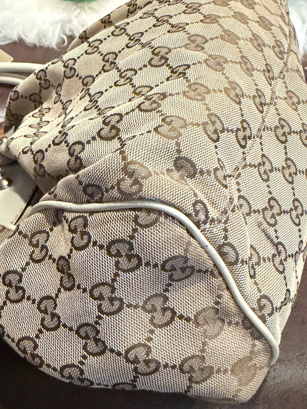 Gucci Beige GG Canvas Dome Satchel with Ivory Trim - Picture 11 of 16